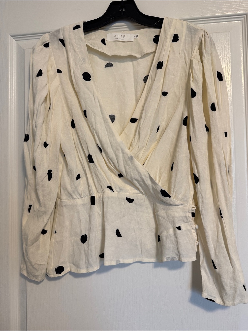 ASTR Cream Wrap Blouse with Black Spot Print